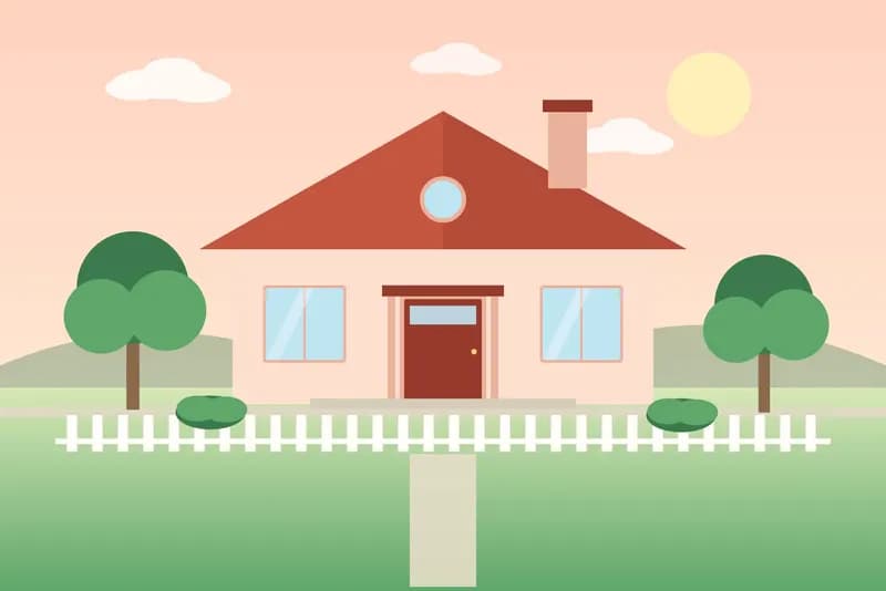 House with garden, illustration: Townhouse with shop front, Slor Kram